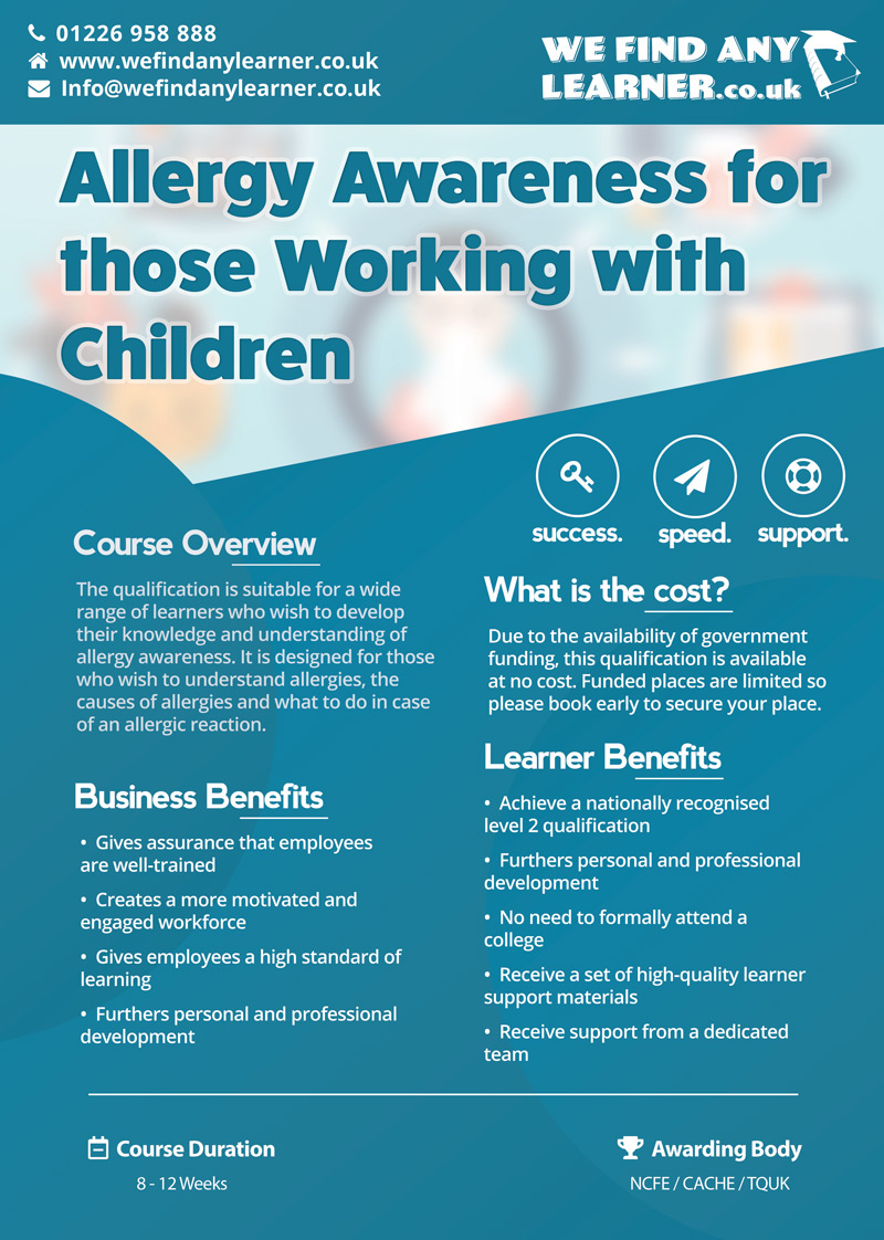 Allergy Awareness for those Working with Children Level 2 We Find Any
