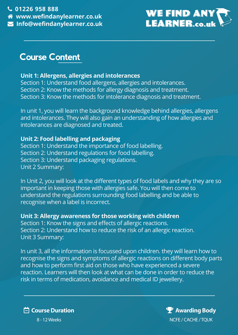 Allergy Awareness for those Working with Children Level 2 We Find Any