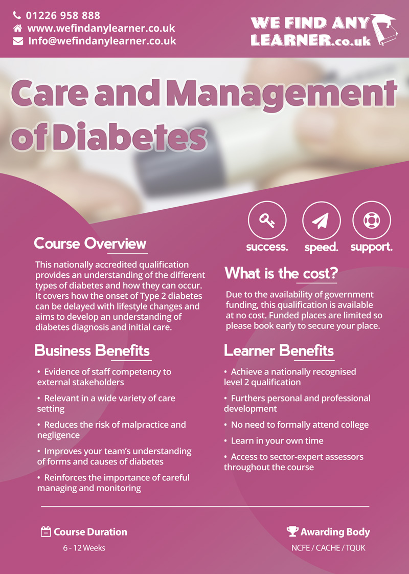 Care and Management of Diabetes Level 2 We Find Any Learner