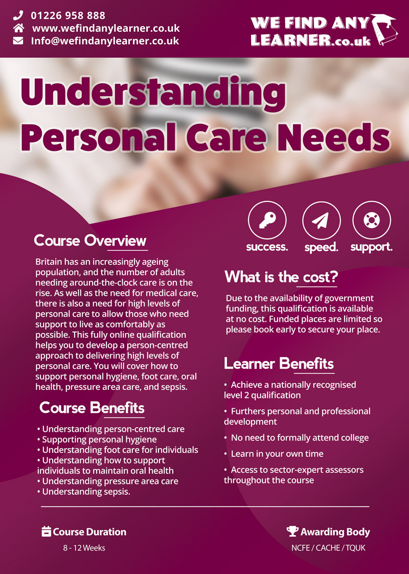 Understanding Personal Care Needs Level 2 We Find Any Learner
